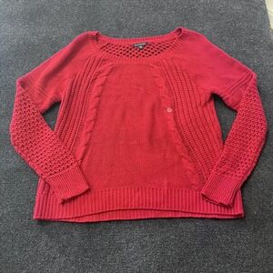 American Eagle Outfitters Sweater Womens XL Red Cable Knit Open Crochet Raglan